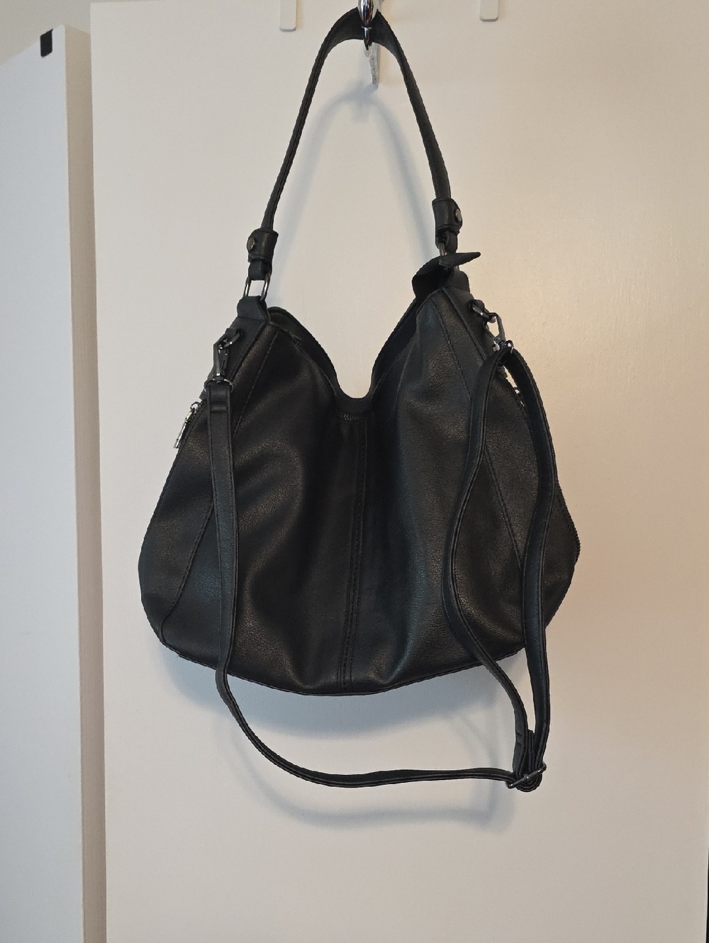 RealHer Black Leather Shoulder Bag with Adjustable Strap